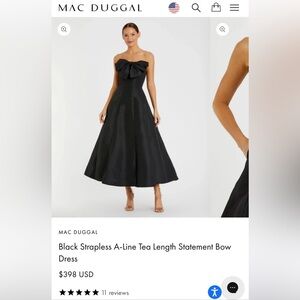 Mac Duggal Elegant Black Strapless Dress with Bow